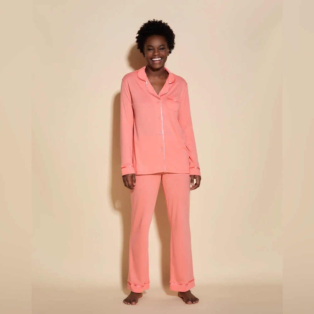 Cosabella Bella Long Sleeve Top & Pants Pajama Set Coral Breeze Orange medium M